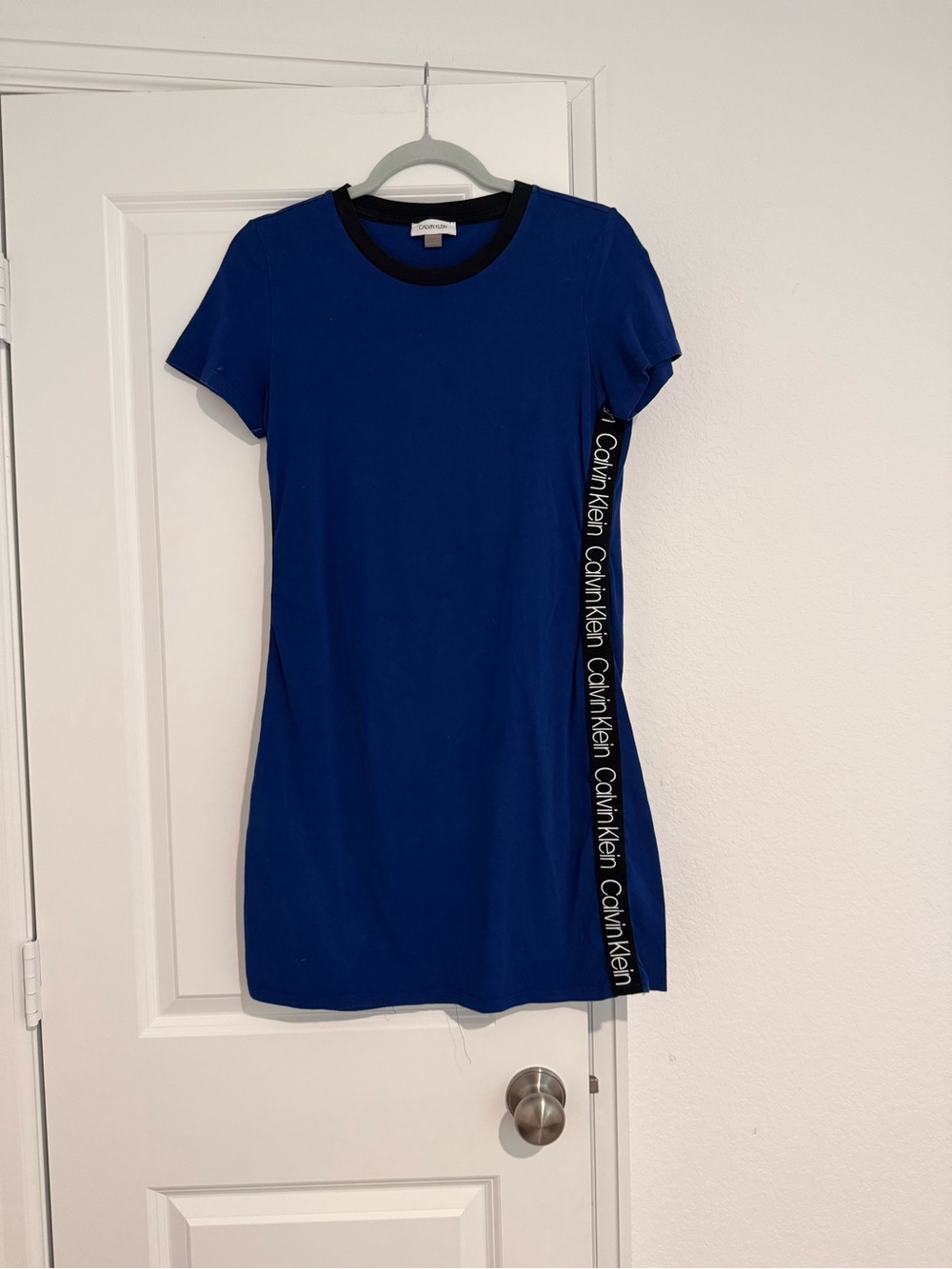 Calvin Klein Royal Blue Short Sleeve Logo-Strip Mini Dress